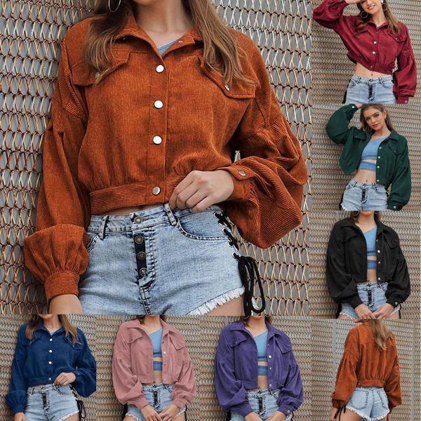 

fashion jacket women 2021 ladies fashion long sleeve corduroy pocket button jacket veste automne femme chaquetas para mujer 2021, Black;brown