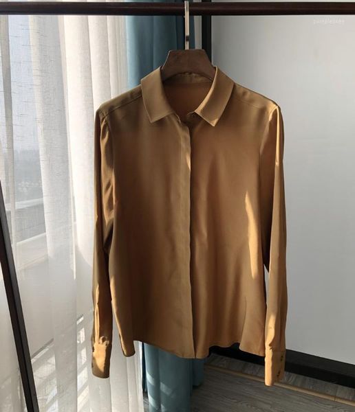 

women shirt caramel silk long sleeve shirt1, White