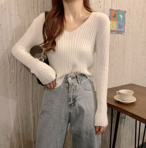 

autumn 2020 new korean v-neck long sleeve t-shirt for women's wear