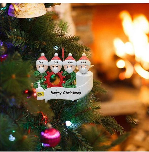 

2020 christmas ornaments customized gift survivor family 1 2 3 4 5 6 mask snowman sanitized xmas decorating creative pendant toys