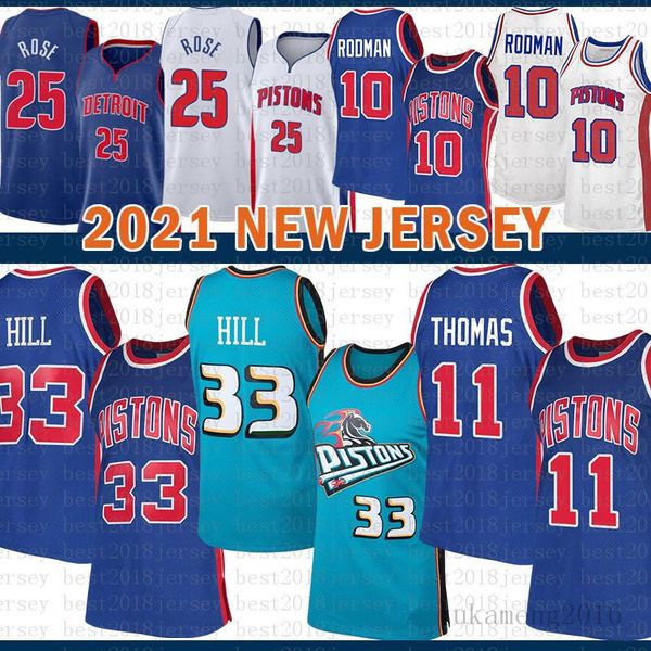 

2021 new basketball jersey detroit piston mens grant 33 hill mesh retro dennis 10 rodman isiah 11 thomas derrick 25 rose green, Black;red