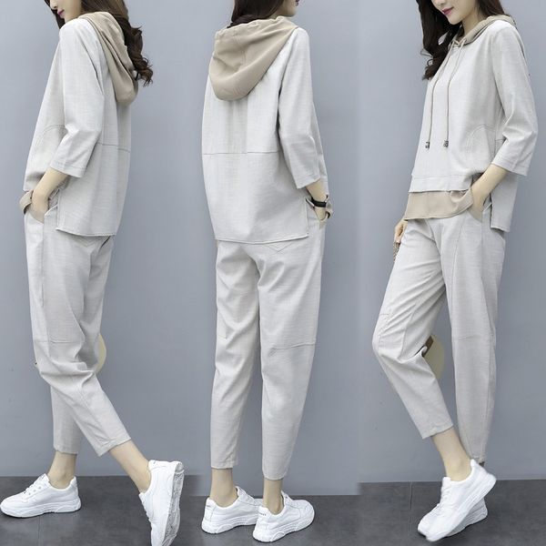 

2020 свитер sweaterautumn новый случайный спортивный костюм женский свитер моды корейский стиль свободный большой размер элегантные брюки дв, Gray