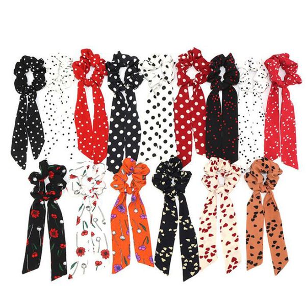 

factoryj7a4polka dot floral printed ribbon bow bohemian scrunchies women elastic hair band scarf