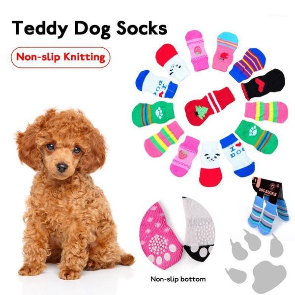 

dog apparel 4pcs non-slip knitted pet socks teddy wool cat shoes1