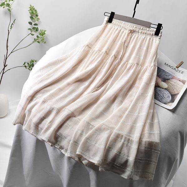 

2021 new summer biege stretch high waist lace patchwork women boho white skirt with lining jupe femme saia 7btt, Black