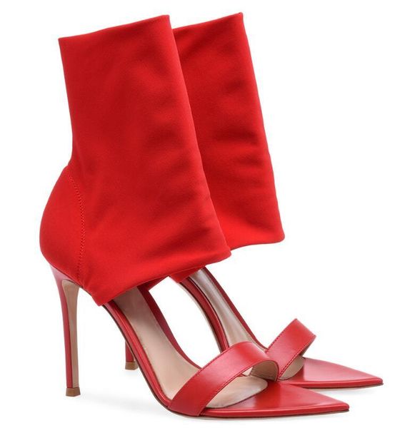 

boots fashion red/black flock peep toe shoes thin heels mid-calf women's sandals big size booots