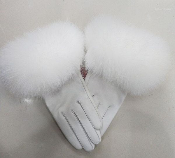 Fünf Finger Handschuhe Weibliche Echtes Leder Mit Pelz Manschette Frauen Warme Winter Echte Damen Casual Handwärmer1