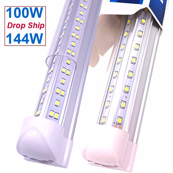 Tubo LED integrado T8 em forma de V 2400MM 4 5 6 8 pés Lâmpada fluorescente Tubos de luz LED de 8 pés 4 pés Iluminação de porta de refrigerador Ultra brilhante luz do dia 6500K Luzes de loja