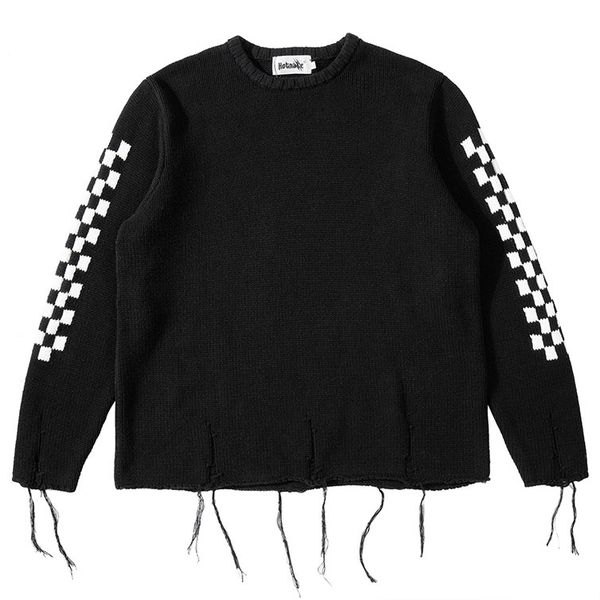 

black patchwork knitted sweater men women hip hop streetwear loose pullover men jumper sweater oversize 2021, White;black
