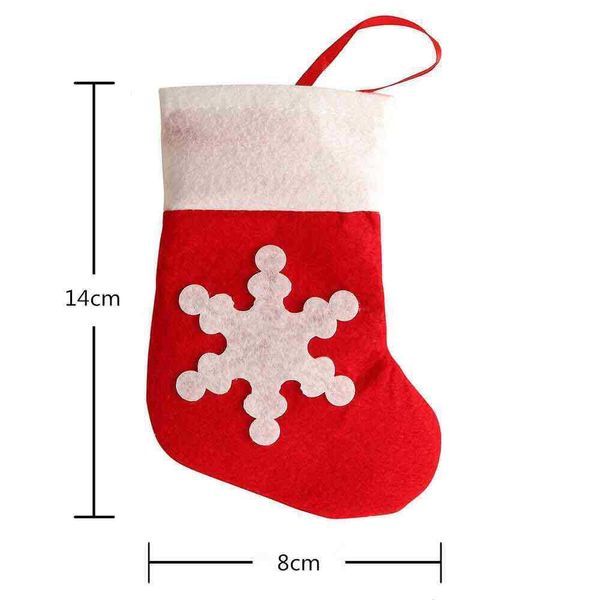 Mini calza di Natale Fiocco di neve Posate Borsa Decorazione domestica Calzini di Natale Coltello Forchetta Porta stoviglie Sacchetti regalo HH9-3541