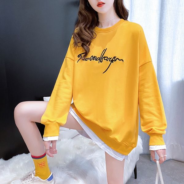 

2020 autumn new round neck loose letter embroidered fake two-piece for women 2020 autumn new round neck loose letter embroidered fak, Black