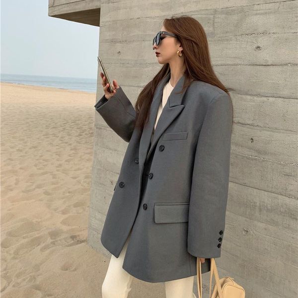 

suit tweed jacket women's cotton thickened autumn and winter new versatile medium and long hepburn large size woolen coat fashio, Black