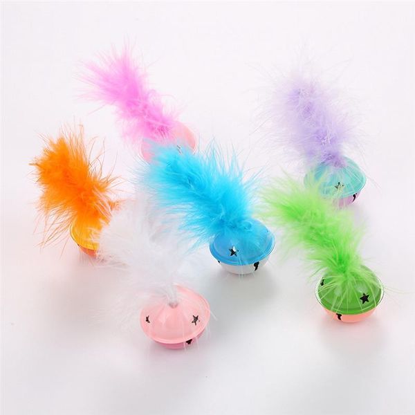 

1pcs xmas cat play toy plush fake colorful feather cute cat bell toy kitten chew pet play funny interactive toys1