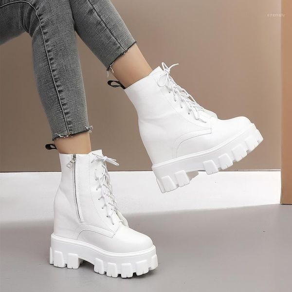 

boots 2021 fashion women white ankle motorcycle female autumn winter shoes woman punk thick bottom size 34-391, Black