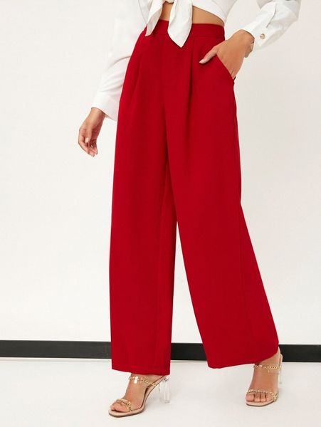 

solid high waist wide leg pants k1o3#, Black;white