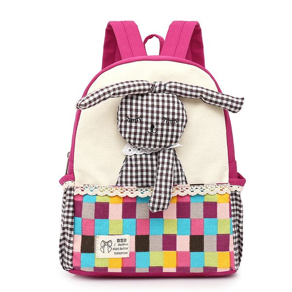 

kindergarten children 3d rabbit school backpack child cartoon girl patchwork canvas mochila fashion children's bag rucksack lj201225