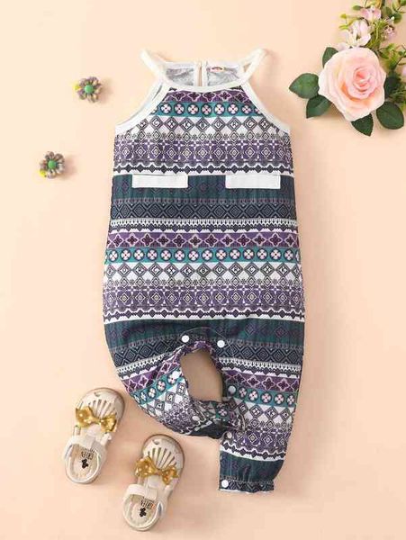 

baby letter & argyle print cami jumpsuit she, Blue