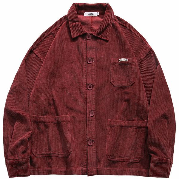 

2020 solid color vintage hip streetwear fall cotton pocket shirts jacket zjfu, Black;brown