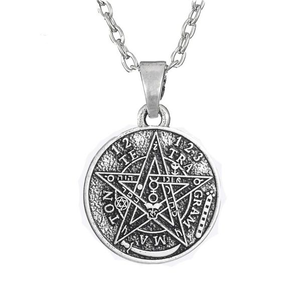 

dawapara satan tetragrammaton pentagram pentacle pendant necklace wiccan pagan jewelry antique silver link chain christmas gift