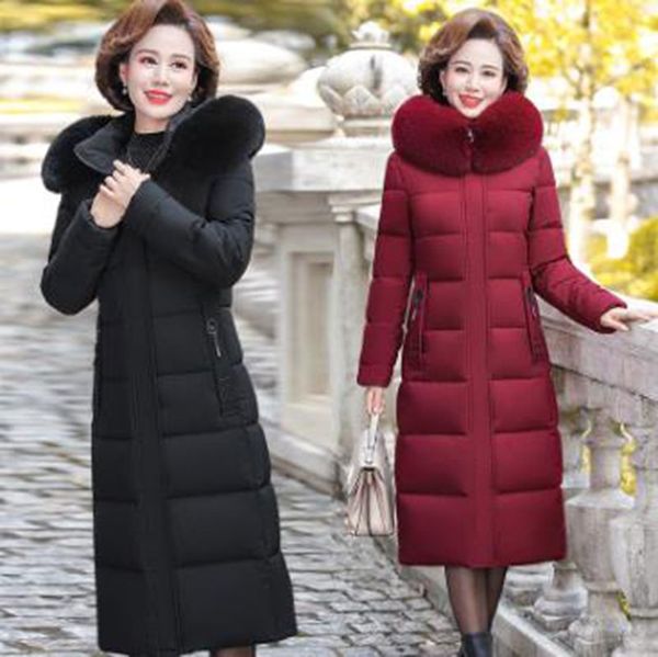 

wholesale fashion new women's mid-length over-the-knee mother's wear loose and thick cold-proof down jacket, Black