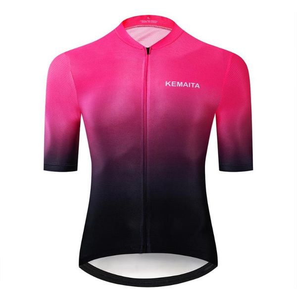 

kemaita new fading pink summer cycling jersey road bike air mesh bike wear team cyclist maillot, Black;red