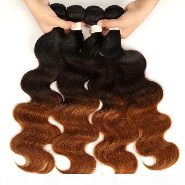 

ombre peruvian hair weave 4 bundles three tone unprocessed human hair body wave t1b 4 30 wavy human hair extensions, Black