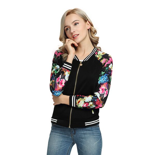 

spring crop jacket women bomber jackets ladies casual patchwork baseball o-neck long sleeves coat female autumn fashion new 201023, Black;brown