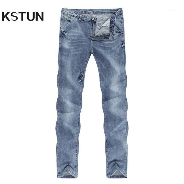 

kstun mens jeans brand elastic retro blue 2020 summer ultrathin business casual slim straight man long trousers cowboys hombre1