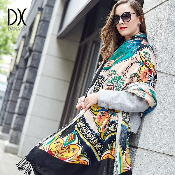 

100% wool square head scarves women elegant lady carf and warm shawl long animal print stoles bandana scarf hijab beach blanket y201007, Blue;gray