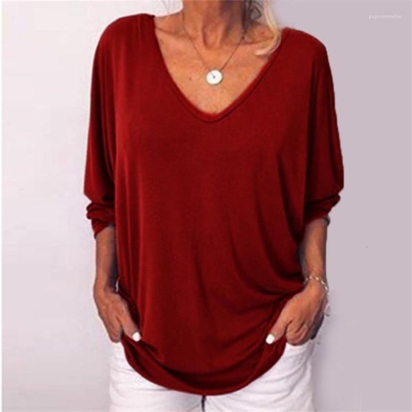 

sleeve with button clothes female pure color v neck fashion designertshirt spring casual women long, White