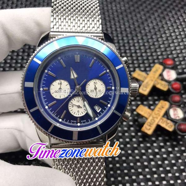 

44mm ii b01 date ab0162161c1a1 japan quartz chronograph mens watch blue dial white subdial stainless steel mesh strap satch watches timezonw, Slivery;brown