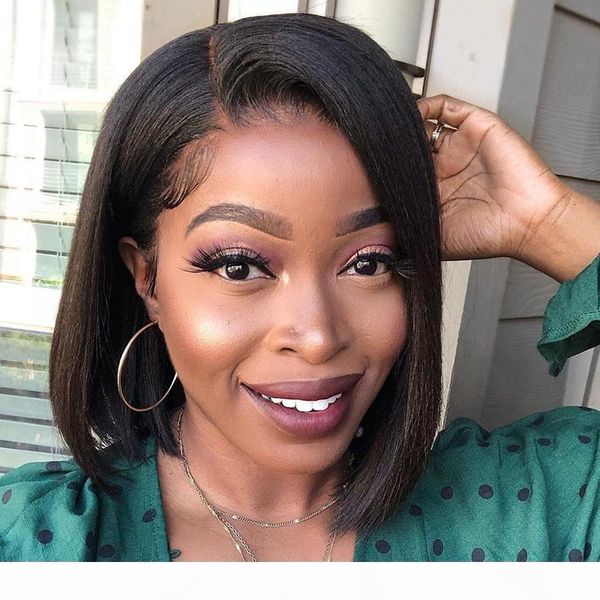 

fake scalp human hair wigs short bob straight virgin brazilian unprocessed 13x6 frontal fake scalp lace wig with baby hair pre plucked, Black;brown