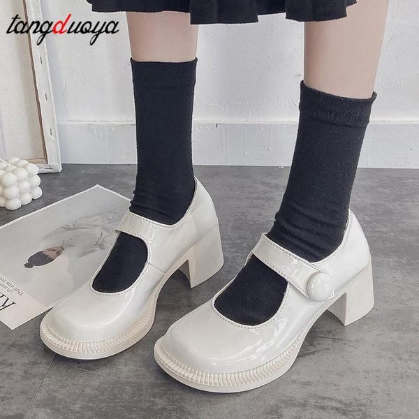 

dress shoes korean high heels women pumps fashion platform woman round toe mary jane mujer low heel lolita1, Black
