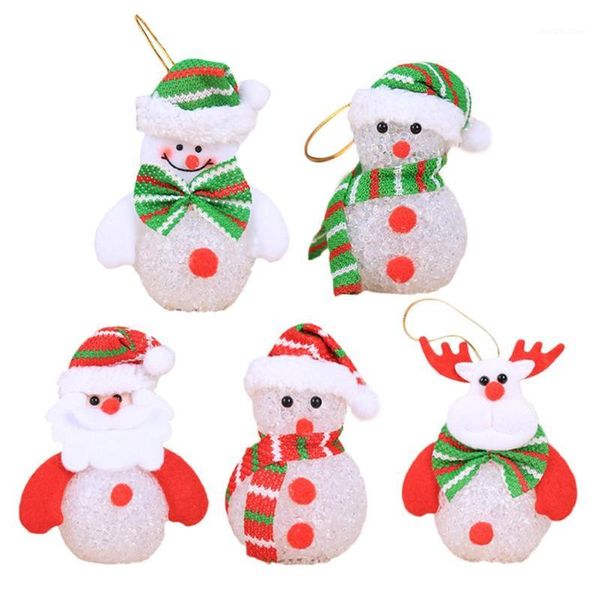 

christmas decorations tree ornaments decoration with light-emitting crystal grain snowman night light pendant1