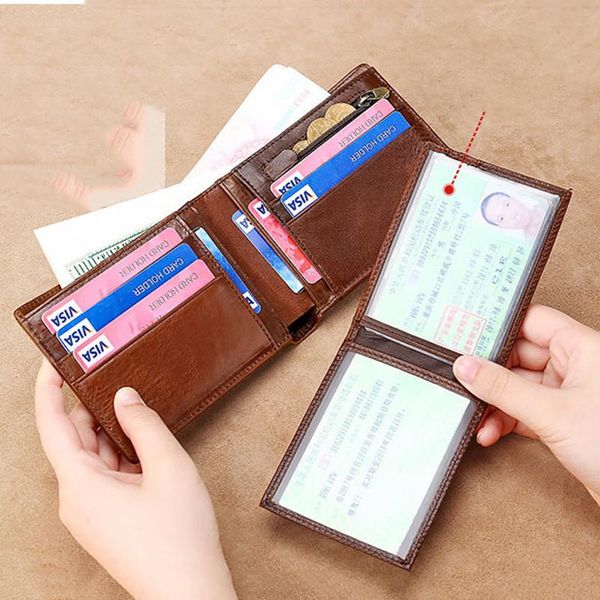 

wallets casual wallet short multi-card coin purse leather men first layer cowhide, Red;black