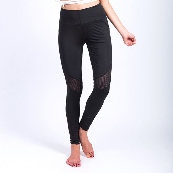 

in 2019 plus size hollow mesh splicing sports leggings women's wear, Black