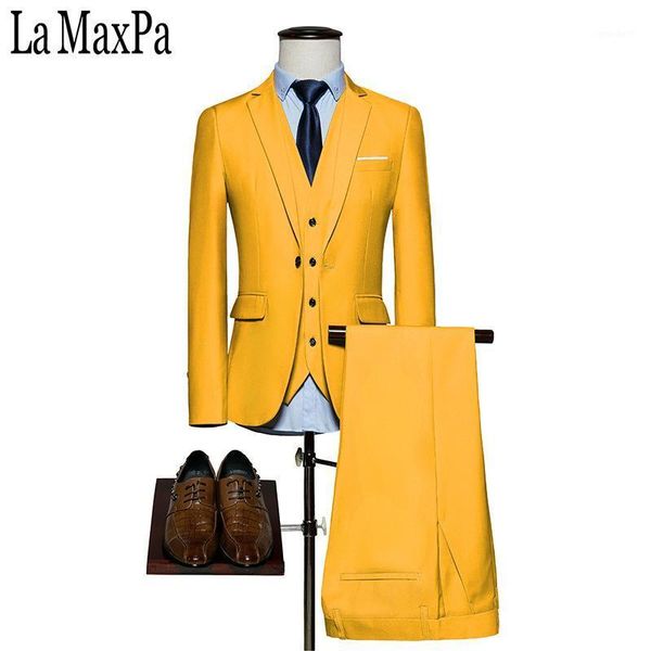 

men's suits & blazers la maxpa (jacket+pants+vest) brand solid color men suit wedding for man spring autumn casual slim fit party male, White;black