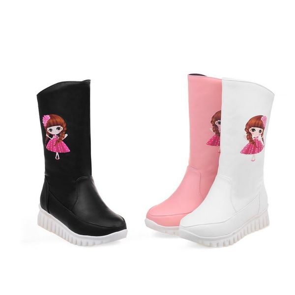 

pqecfs big size 29-46 winter new fashion women solid sweet slip-on platform snow boots 3 colors, Black