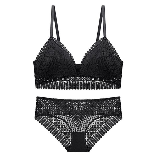 

2020 new french lace wireless thin bra and panty set bralette vintage underwear comfortable breathable women lingerie y200708, Red;black