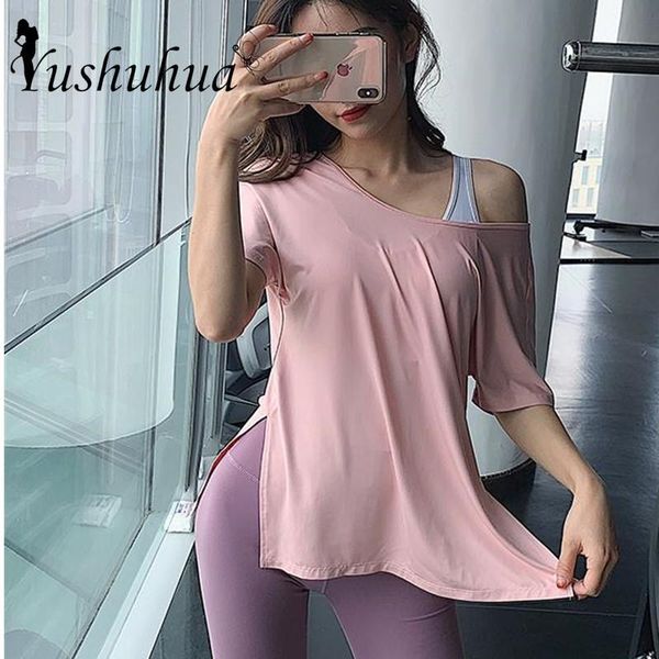 

summer loose yoga breathable sport fitness women short sleeve yoga shirt gym back hollow workout running t shirt, White;red