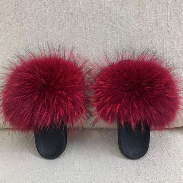 

2020 fur slide for women cut slippers fluffy sliders plush furry summer flats sweet ladies shoes big size 36- 45, Black