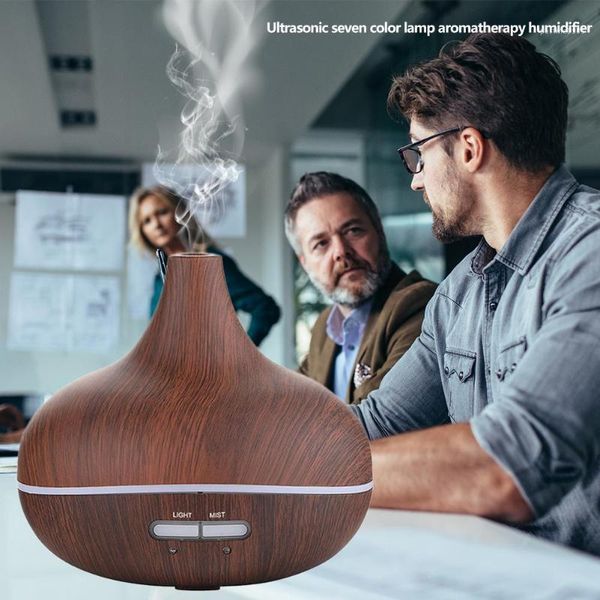 

400ml ultrasonic air humidifier 7 color automatic water level detection security led wood grain essential oil diffuser1