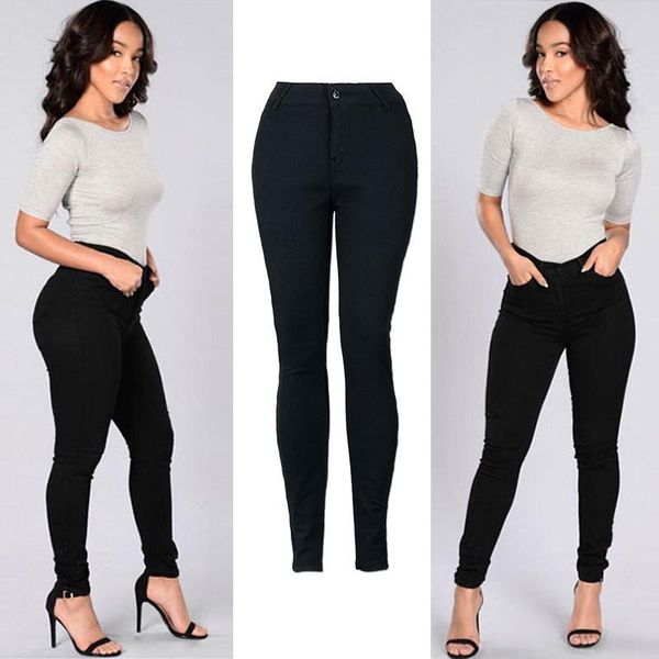 

women's pure color of tall waist elastic jean feet pants pocket fashion wish trousers undertakes the basic personality, Blue