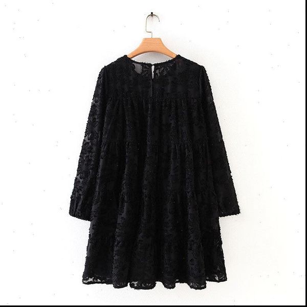 

women high street texture pattern black casual loose mini dress autumn ladies lantern sleeve vestidos chic ruffle dresses ds2950, Black;gray
