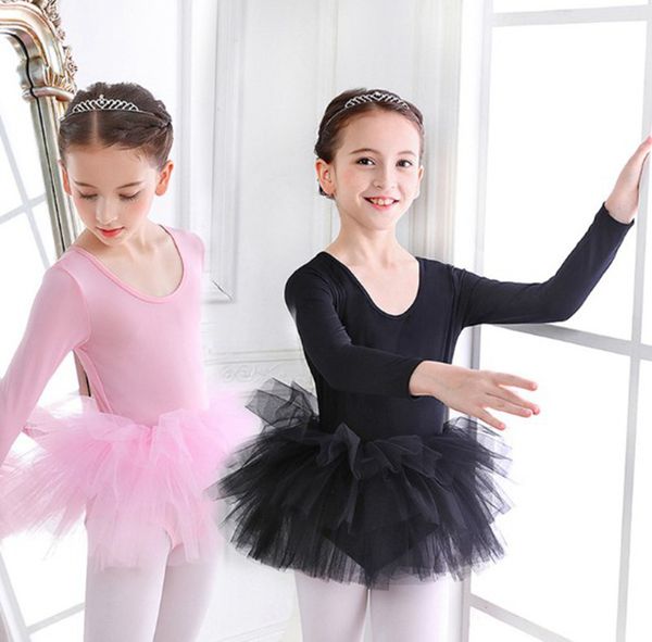 Mädchen Tanzkleid Einteiler Ballettrock Langarm Gazerock Tutu Kinder Performance Kleid Ballettkleider