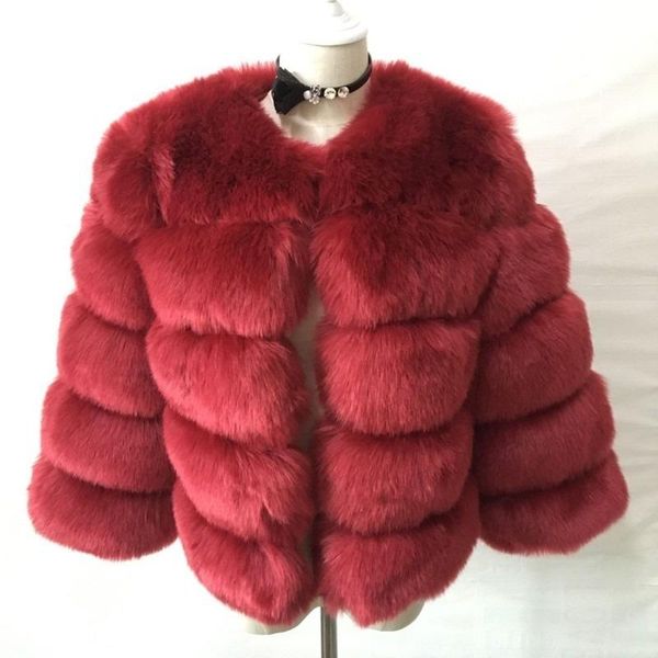 

faux coat o-neck women's short long sleeve regular single breasted faux fur coat winter jacket women b369, Black