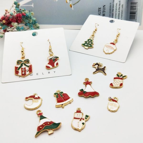 

10pcs drop oil christmas enamel charms christmas tree bell santa alloy pendants fit diy earring bracelet jewelry accessory fx1861, Bronze;silver