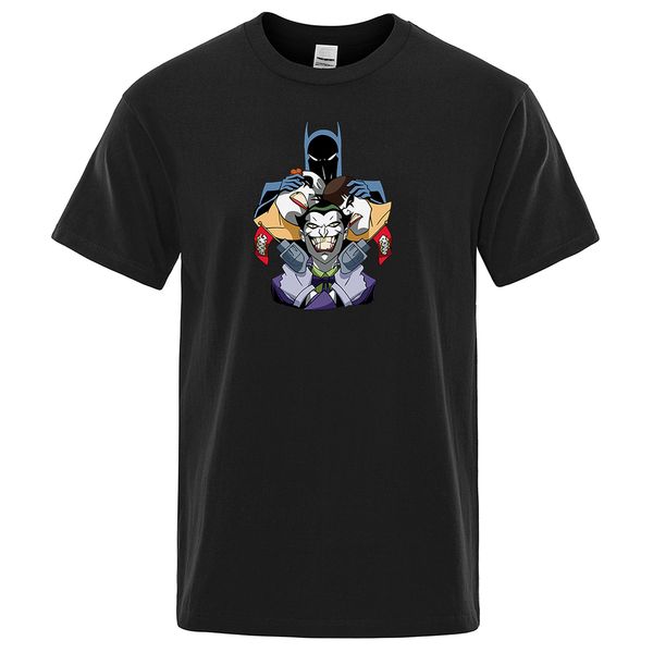 

cartoon bat jokers print for short sleeve hip hop streetwear summer cool new arrival casual loose hooded sweatshirt hoodie men t shirt