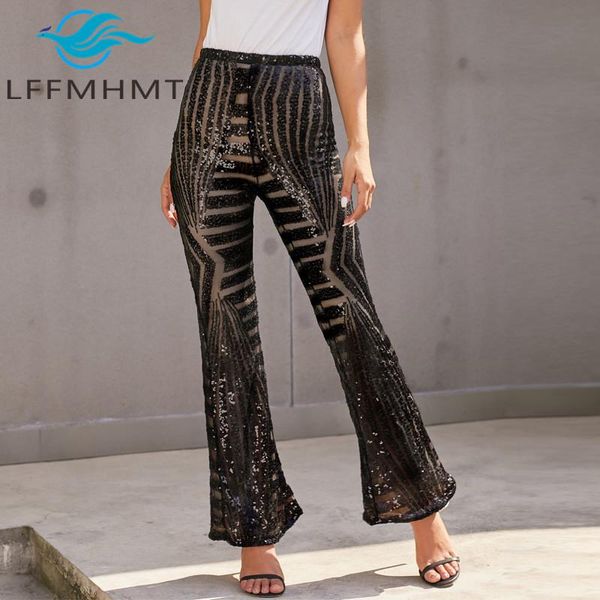 

european and american cross border autumn new women pants sequins high waist shows thin broad leg casual regular thickness, Black;white