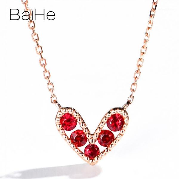 Ketten BAIHE Massives 18 Karat Roségold 0,16 ct runder natürlicher Rubin Verlobung trendiger feiner Schmuck Geschenk schöne herzförmige Rubin-Halsketten1